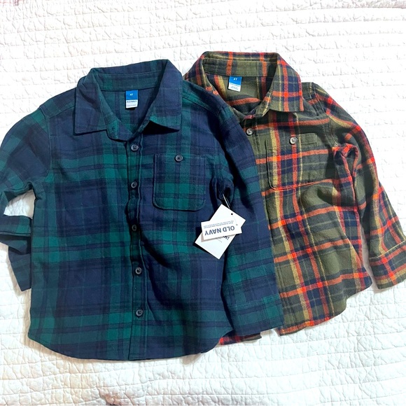 Old Navy Other - 2 Old Navy Boys Blue and Green Long Sleeve Button Up Plaid Flannels 4T one NWT